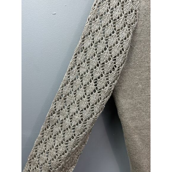 Natural Style Cardigan Sweater Womens XL Tan Linen Fabric Weave Button Lagenlook - Picture 7 of 9